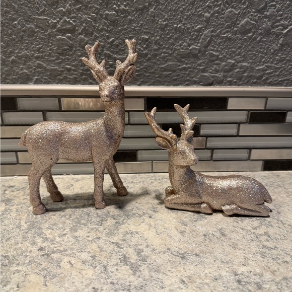 Other - Holiday Pink Rose Gold Shimmer Christmas Deer Set of 2